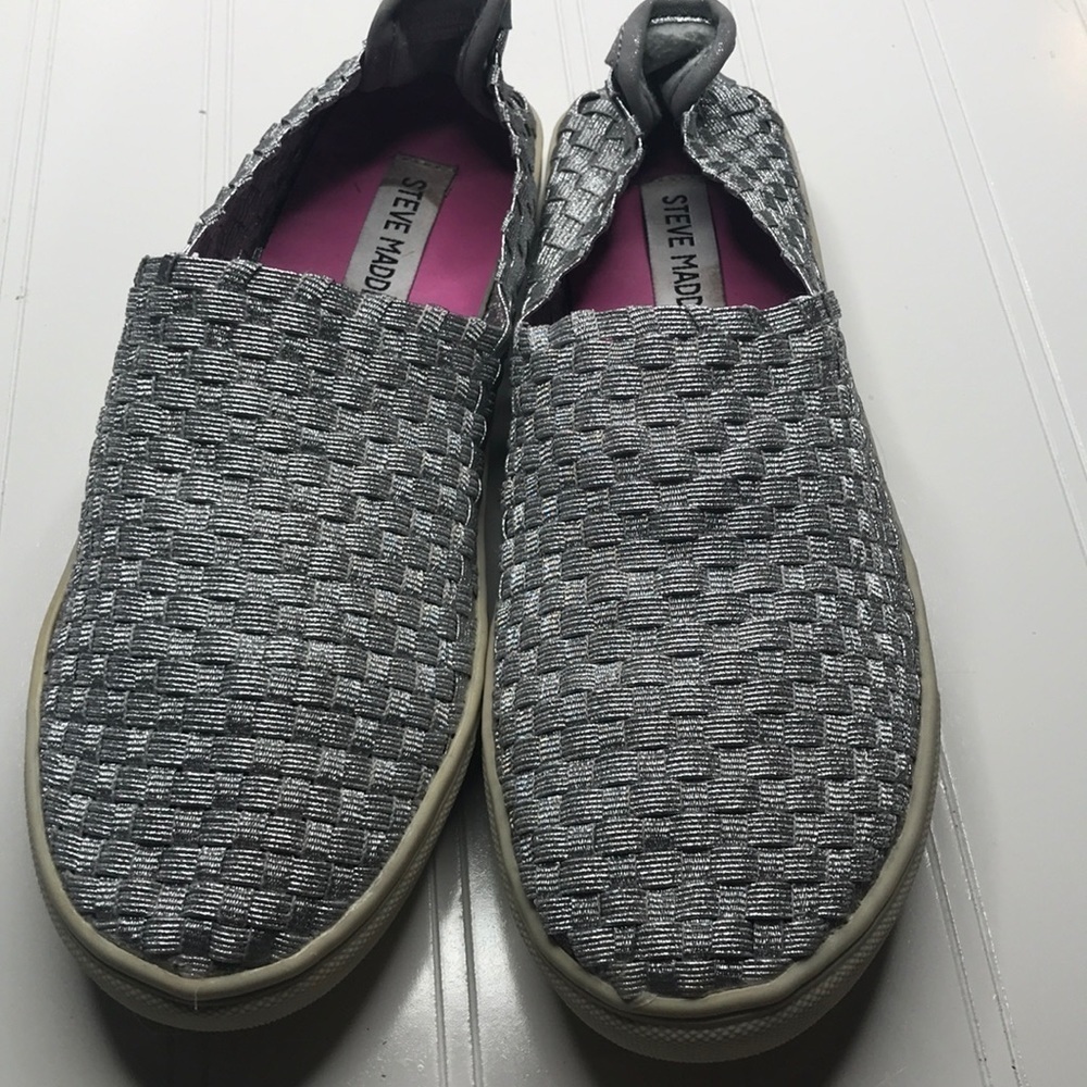 Steve Madden Silver Woven Slip On Sneakers -   5. SNK0329